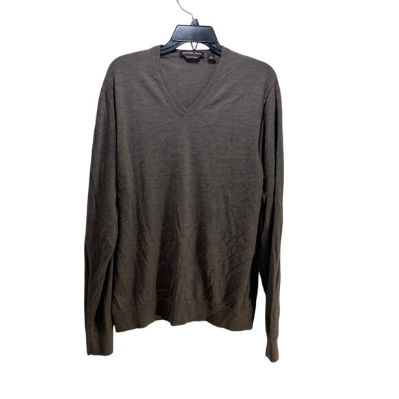 Michael Kors Extrafine Merino Soft Sweater XXL Taupe Tan Brown V-Neck Academia - Picture 2 of 8